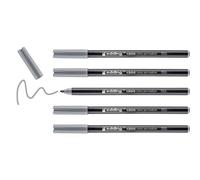 Edding 1300-026 - Caja con 5 Rotuladores con Punta de Fibra - 2mm - Gris Plata