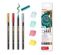 Edding 1340 rotulador metálico-set de Navidad-4 rotuladores-punta de pincel flexible 1-6 mm-rotulador metálico brillante para escribir, dibujar y hacer bocetos-alta opacidad incluso en papel oscuro
