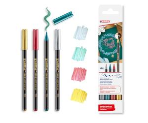 Edding 1340 rotulador metálico-set de Navidad-4 rotuladores-punta de pincel flexible 1-6 mm-rotulador metálico brillante para escribir, dibujar y hacer bocetos-alta opacidad incluso en papel oscuro