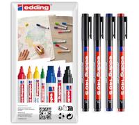 edding 140S - Bolígrafos permanentes superfinos de 0,3 mm, color negro, azul y rojo, paquete de 4