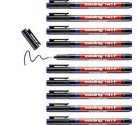 edding 141 F rotulador permanente - 10 rotuladores - azul - punta redonda de 0,6 mm -bolígrafo para escribir sobre cristal, plástico, láminas y superficies lisas - secado rápido, no mancha,impermeable