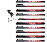 edding 141 F rotulador permanente - 10 rotuladores - negro - punta redonda de 0,6 mm -bolígrafo para escribir sobre cristal, plástico,láminas y superficies lisas - secado rápido, no mancha,impermeable