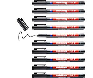 edding 141 F rotulador permanente - 10 rotuladores - negro - punta redonda de 0,6 mm -bolígrafo para escribir sobre cristal, plástico,láminas y superficies lisas - secado rápido, no mancha,impermeable