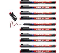 edding 141 F rotulador permanente - 10 rotuladores - rojo - punta redonda de 0,6 mm -bolígrafo para escribir sobre cristal, plástico, láminas y superficies lisas - secado rápido, no mancha,impermeable