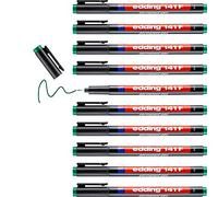 edding 141 F rotulador permanente - 10 rotuladores - verde - punta redonda de 0,6 mm -bolígrafo para escribir sobre cristal,plástico, láminas y superficies lisas - secado rápido, no mancha,impermeable