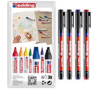 edding 141F - Bolígrafos permanentes de tinta negra, azul y roja fina de 0,6 mm, paquete de 4