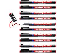 edding 142 M rotulador permanente - 10 rotuladores - rojo - punta redonda de 1 mm -bolígrafo para escribir sobre cristal, plástico, láminas y superficies lisas - secado rápido, no mancha,impermeable