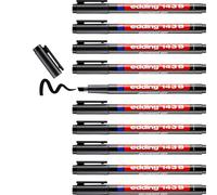 edding 143 B rotulador permanente - 10 rotuladores - negro - punta biselada de 1-3mm -bolígrafo para escribir sobre cristal, plástico,láminas y superficies lisas - secado rápido, no mancha,impermeable