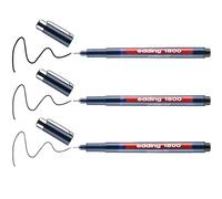 edding 1800 rotulador calibrado - negro - x3 - diferentes anchos de línea - para escritura precisa, esbozos y dibujo técnico-punta fina con soporte metálico, adecuado para usar con reglas y plantillas