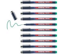 edding 1800 rotulador calibrado - verde - x10 - ancho de línea 0,7 mm - para escritura precisa, esbozos y dibujo técnico - punta fina con soporte metálico, adecuado para usar con reglas y plantillas