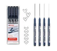 Edding 1880 rotulador calibrado - negro - juego de 4 - ancho de línea 0,25-0,7 mm - para escritura precisa, esbozos y dibujo técnico - punta fina con soporte metálico, adecuado para usar con reglas
