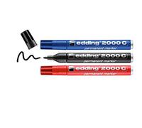 edding 2000 C marcador permanente - negro rojo azul - 3 rotuladores - punta redonda 1,5-3mm - indeleble de secado rápido resistente al agua y a los borrones - cartón plástico madera metal - universal