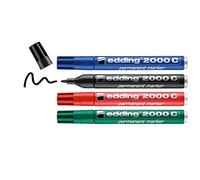 edding 2000 C marcador permanente - negro rojo azul verde - 4 rotuladores universales - punta redonda - indeleble de secado rápido - resistente al agua y a los borrones - cartón plástico madera metal