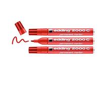 edding 2000 C marcador permanente - rojo - 3 rotuladores - punta redonda 1,5-3 mm - indeleble de secado rápido - resistente al agua y a los borrones - cartón, plástico, madera, metal, tela - universal