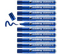 edding 2200 C marcador permanente - azul - 10 rotuladores - punta biselada 1-5 mm - indeleble de secado rápido - resistente al agua y a los borrones - cartón, plástico, madera, metal, tela - universal