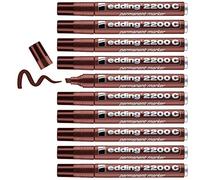 edding 2200 C marcador permanente - marrón - 10 rotuladores - punta biselada 1-5 mm - indeleble de secado rápido - resistente al agua y a los borrones - cartón, plástico, madera, metal,tela -universal