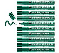 edding 2200 C marcador permanente - verde - 10 rotuladores - punta biselada 1-5 mm - indeleble de secado rápido - resistente al agua y a los borrones - cartón, plástico, madera, metal, tela -universal