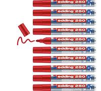 Edding 250-002 - Caja de 10 Marcadores para Pizarras Blancas - Punta Redonda 1.5-3 mm - Rojo