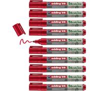 Edding 28-002 - Caja de 10 Marcadores para Pizarras Blancas Ecoline - Punta Redonda 1,5-3 mm - Rojo