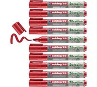 Edding 29 EcoLine Marcador para Pizarras Blancas, Punta Biselada 1-5 mm, Rotulador para Pizarra Blanca, Borrado en Seco, Flipchart, Tablón de Notas, Recargable, Rojo, 10 Rotuladores