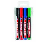 Edding 300-4 Marcadores Permanentes - Negro - Rojo - Azul - Verde - Punta Redonda 1,5-3 mm