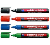 Edding 300 - Juego de 4 rotuladores permanentes (rellenables, 1,5 3 mm), color negro, rojo, azul y verde