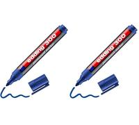 edding 300 marcador permanente - azul - 1 rotulador- punta redonda 1,5-3 mm - resistente al agua, de secado rápido, rotuladores indelebles - para cartón, plástico, vidrio, madera, metal (Paquete de 2)
