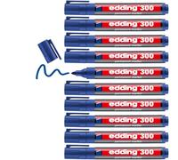 edding 300 marcador permanente - azul - 10 rotuladores- punta redonda 1,5-3 mm - resistente al agua, de secado rápido, rotuladores indelebles - para cartón, plástico, vidrio, madera, metal