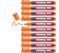 edding 300 marcador permanente - naranja - 10 rotuladores- punta redonda 1,5-3 mm - resistente al agua, de secado rápido, rotuladores indelebles - para cartón, plástico, vidrio, madera, metal