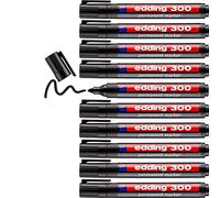 edding 300 marcador permanente - negro - 10 rotuladores- punta redonda 1,5-3 mm - resistente al agua, de secado rápido, rotuladores indelebles - para cartón, plástico, vidrio, madera, metal