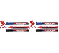 Edding 300 marcador permanente - negro, rojo, azul - 3 rotuladores- punta redonda 1,5-3 mm - resistente al agua,de secado rápido,rotuladores indelebles - para cartón,plástico,vidrio, madera, metal