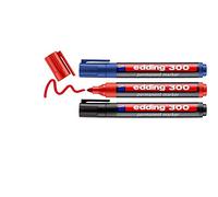 edding 300 marcador permanente - negro, rojo, azul - 3 rotuladores- punta redonda 1,5-3 mm - resistente al agua,de secado rápido,rotuladores indelebles - para cartón,plástico,vidrio, madera, metal