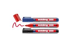 edding 300 marcador permanente - negro, rojo, azul - 3 rotuladores- punta redonda 1,5-3 mm - resistente al agua,de secado rápido,rotuladores indelebles - para cartón,plástico,vidrio, madera, metal