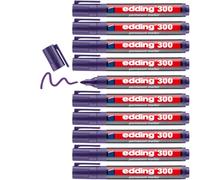 edding 300 marcador permanente - violeta - 10 rotuladores- punta redonda 1,5-3 mm - resistente al agua, de secado rápido, rotuladores indelebles - para cartón, plástico, vidrio, madera, metal