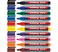 Edding 300 marcador permanente surtidos de colores pack 10 rotuladores- punta redonda 1,5-3 mm - resistente al agua, de secado rápido, rotuladores indelebles - para cartón, plástico, vidrio, madera,