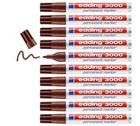 edding 3000 marcador permanente - marrón - 10 rotuladores - punta redonda 1,5-3mm - indeleble de secado rápido - resistente al agua y a los borrones - cartón, plástico, madera, metal, tela - universal