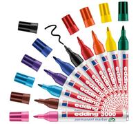 edding 3000 marcador permanente - multicolor - 10 colores básicos - punta redonda 1,5-3mm - indeleble de secado rápido - resistente al agua y a los borrones - cartón plástico madera metal - universal