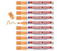 edding 3000 marcador permanente - naranja claro - 10 rotuladores - punta redonda 1,5-3 mm - indeleble de secado rápido - resistente al agua y a los borrones - cartón plástico madera metal - universal
