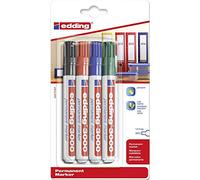 edding 3000 marcador permanente - negro, rojo, azul, verde - 4 rotuladores - punta redonda - indeleble de secado rápido - resistente al agua y a los borrones - cartón plástico madera metal - universal