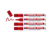 Edding 3000 marcador permanente - rojo - 4 rotuladores - punta redonda 1,5-3 mm - indeleble de secado rápido - resistente al agua y a los borrones - cartón, plástico, madera, metal, tela - universal