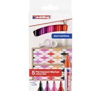 Edding 3000 marcador permanente - rojo naranja rosa magenta negro - juego de 5 - punta redonda - indeleble de secado rápido resistente al agua y a los borrones - cartón plástico madera metal tela
