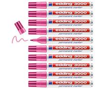 edding 3000 marcador permanente - rosa - 10 rotuladores - punta redonda 1,5-3 mm - indeleble de secado rápido - resistente al agua y a los borrones - cartón, plástico, madera, metal, tela - universal