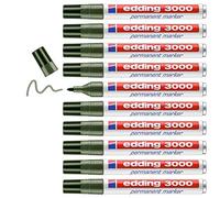 edding 3000 marcador permanente - verde oliva - 10 rotuladores - punta redonda 1,5-3 mm - indeleble de secado rápido - resistente al agua y a los borrones - cartón, plástico, madera, metal - universal