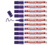 edding 3000 marcador permanente - violeta - 10 rotuladores - punta redonda 1,5-3 mm - indeleble de secado rapido - resistente al agua y a los borrones - carton, plastico, madera, metal - universal