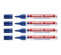 Edding 3000 Rotulador Permanente Punta Conica Recargable - Azul - Pack de 4 Uds.