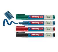 edding 32 EcoLine marcador para flipcharts - multicolor - juego de 4 rotuladores - punta biselada de 1,5-3 mm - rotulador para escribir, dibujar sobre papel - recargable, no traspasa, no mancha