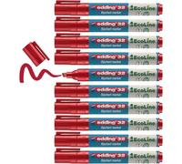 edding 32 EcoLine marcador para flipcharts - rojo - 10 rotuladores - punta biselada de 1-5 mm - para escribir, dibujar y marcar sobre papel - recargable, no traspasa, no mancha