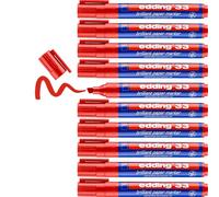edding 33 marcador de tinta brillante para papel - rojo - 10 rotuladores permanentes - punta biselada 1-5 mm - colores vibrantes - resistentes a la luz - papel, cartón, plástico, metal y vidrio