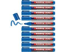 Edding 330 marcador permanente - azul claro - 10 rotuladores- punta biselada 1-5 mm - resistente al agua, de secado rápido, rotuladores indelebles - para cartón, plástico, vidrio, madera, metal
