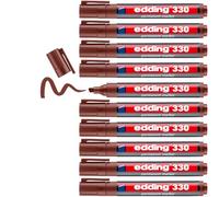 Edding 330 marcador permanente - marrón - 10 rotuladores- punta biselada 1-5 mm - resistente al agua, de secado rápido, rotuladores indelebles - para cartón, plástico, vidrio, madera, metal